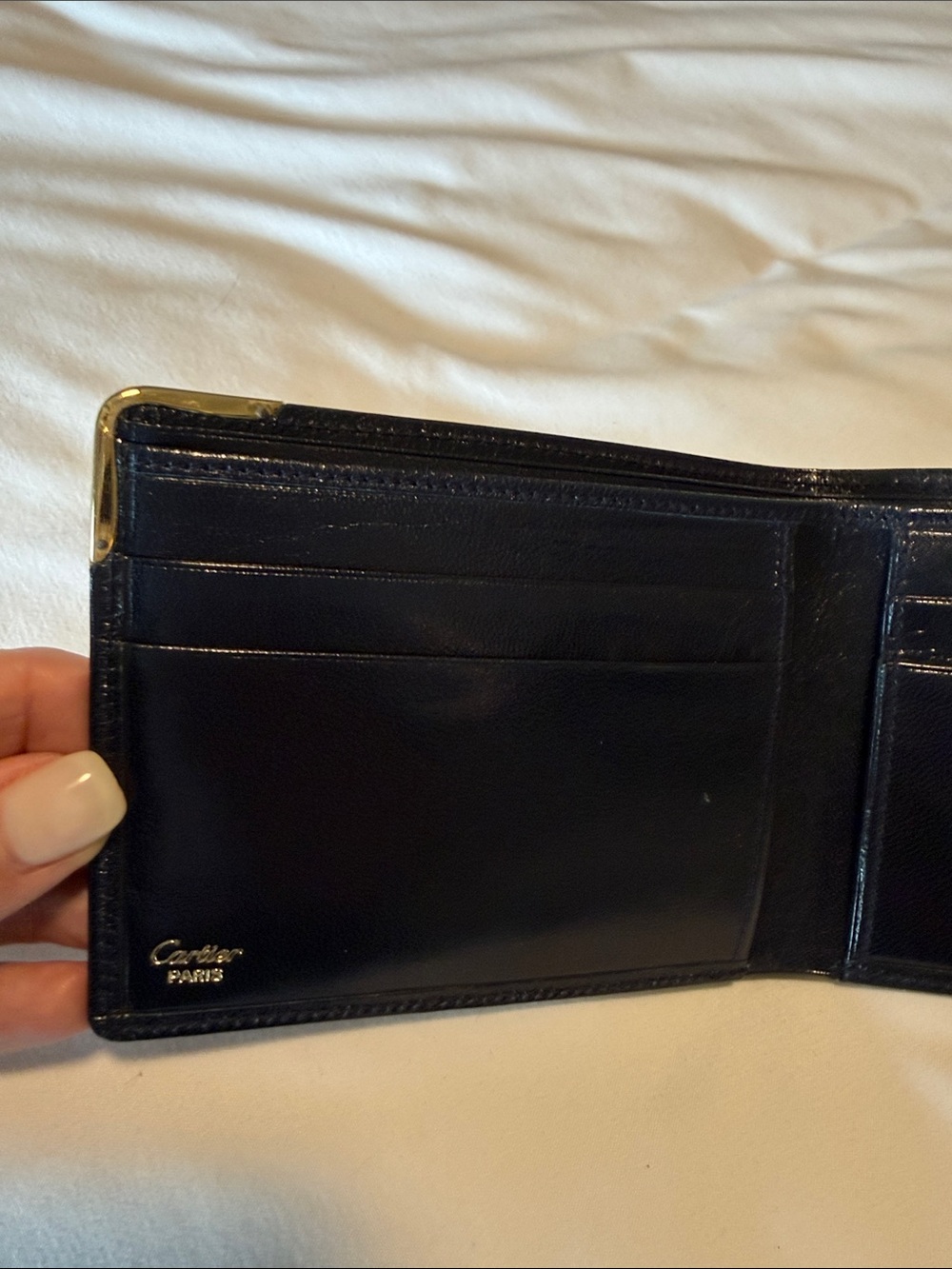 Cartier Navy Blue Men's Leather Bi-Fold Wallet Real Sapphire stone includes COA - Picture 3 of 9